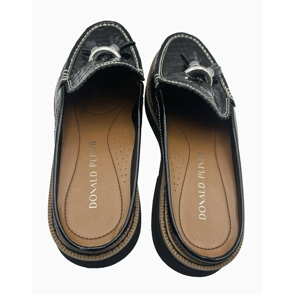 Donald Pliner Lyndall Croc Embossed Patent Leather Tassel Loafer/Mule Size 7 1/2
